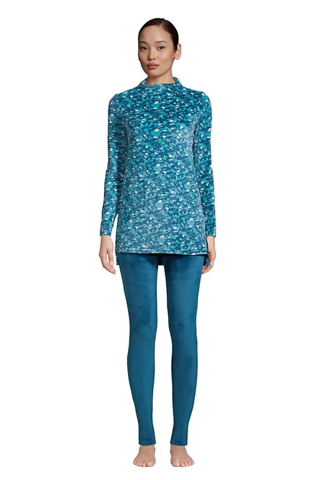Lands039 End Pajamas and Robes Women Cozy Pajama Set Long Sleeve Top And Print Leggings Baltic Teal Floral Lands039 End Pajamas and Robes Women Cozy Pajama Set Long Sleeve Top And Print Leggings Baltic Teal Floral