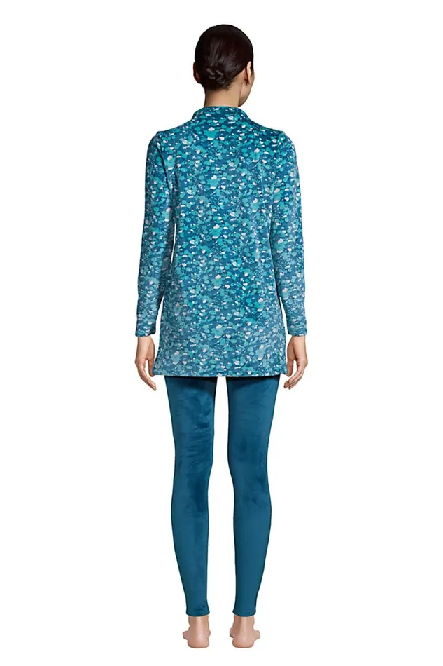 Lands039 End Pajamas and Robes Women Cozy Pajama Set Long Sleeve Top And Print Leggings Baltic Teal Floral