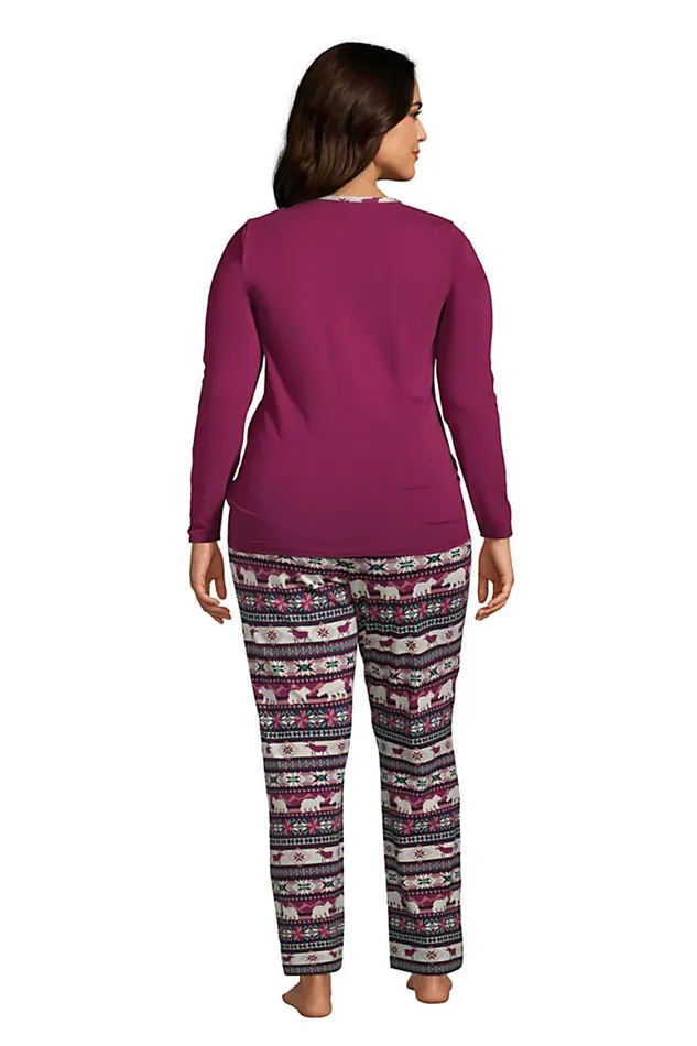 Lands039 End Pajamas and Robes Women Plus Size Knit Pajama Set Long Sleeve Tshirt And Pants Outdoor Fairisle