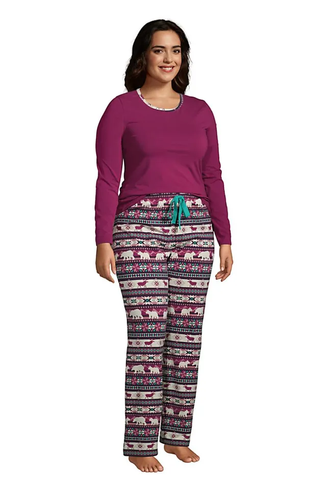 Lands039 End Pajamas and Robes Women Plus Size Knit Pajama Set Long Sleeve Tshirt And Pants Outdoor Fairisle