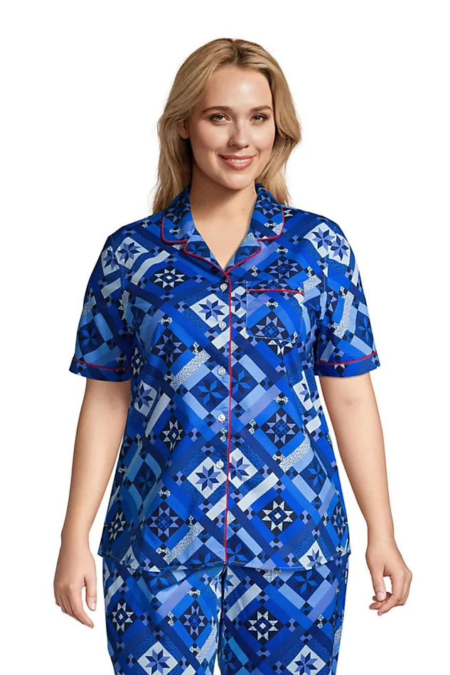 Lands039 End Pajamas and Robes Women Plus Size Short Sleeve Cotton Poplin Pajama Shirt Navy Prosperity Quilt Lands039 End Pajamas and Robes Women Plus Size Short Sleeve Cotton Poplin Pajama Shirt Navy Prosperity Quilt