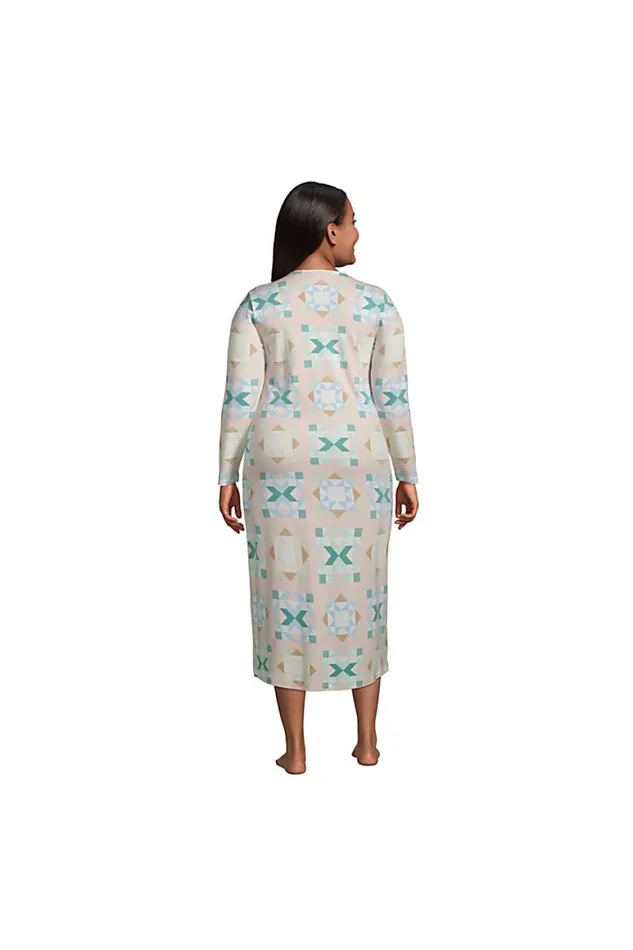 Lands039 End Pajamas and Robes Women Plus Size Supima Cotton Long Sleeve Midcalf Nightgown Rose Circle Of Friends Quilt