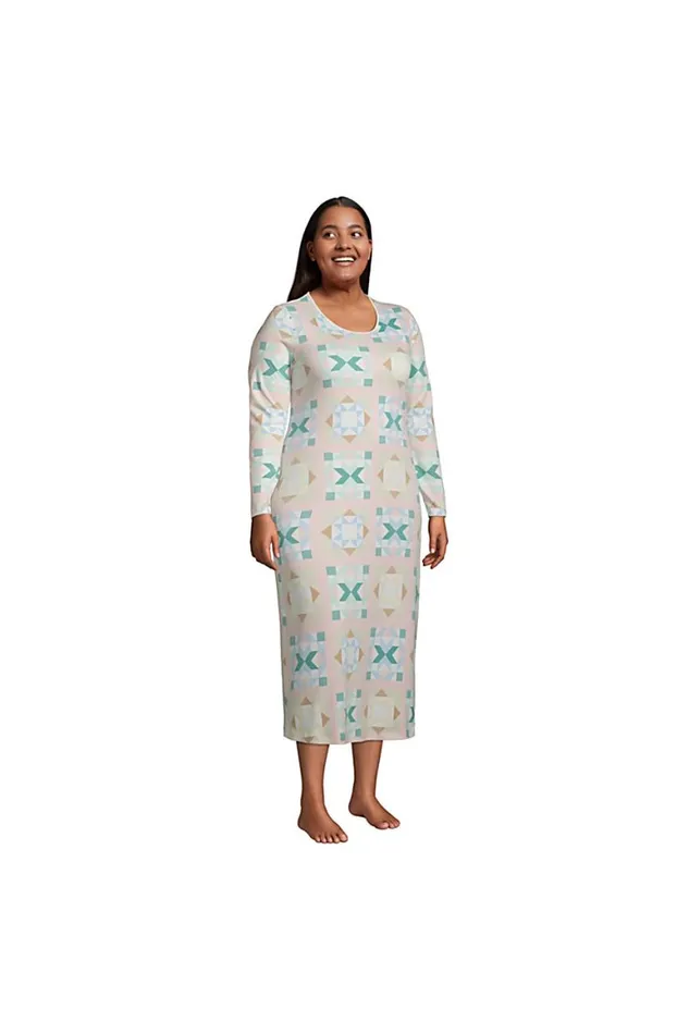 Lands039 End Pajamas and Robes Women Plus Size Supima Cotton Long Sleeve Midcalf Nightgown Rose Circle Of Friends Quilt