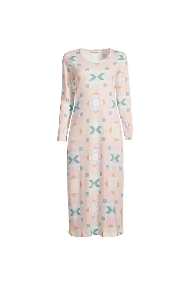 Lands039 End Pajamas and Robes Women Plus Size Supima Cotton Long Sleeve Midcalf Nightgown Rose Circle Of Friends Quilt