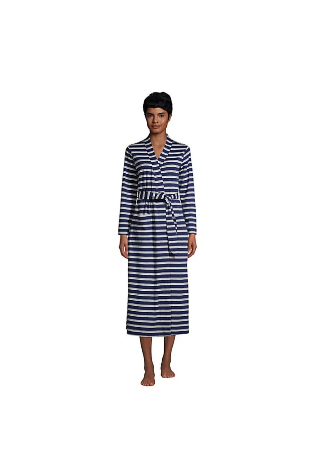 Lands039 End Pajamas and Robes Women Supima Cotton Long Robe Deep Sea Navy Founders Stripe