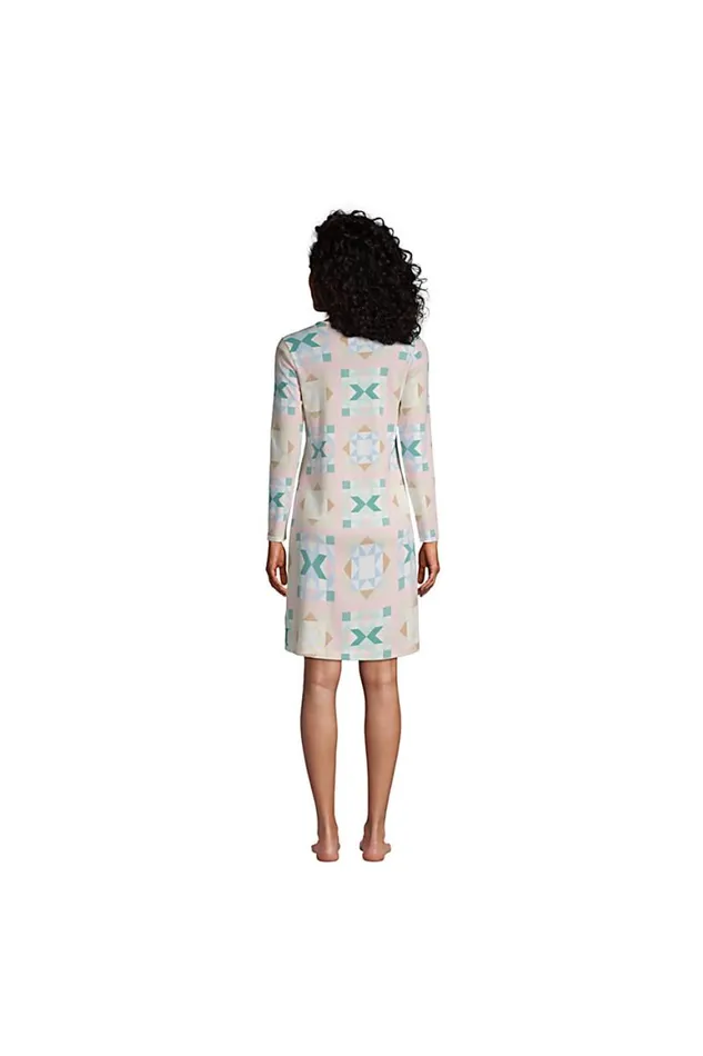 Lands039 End Pajamas and Robes Women Supima Cotton Long Sleeve Knee Length Nightgown Rose Circle Of Friends Quilt