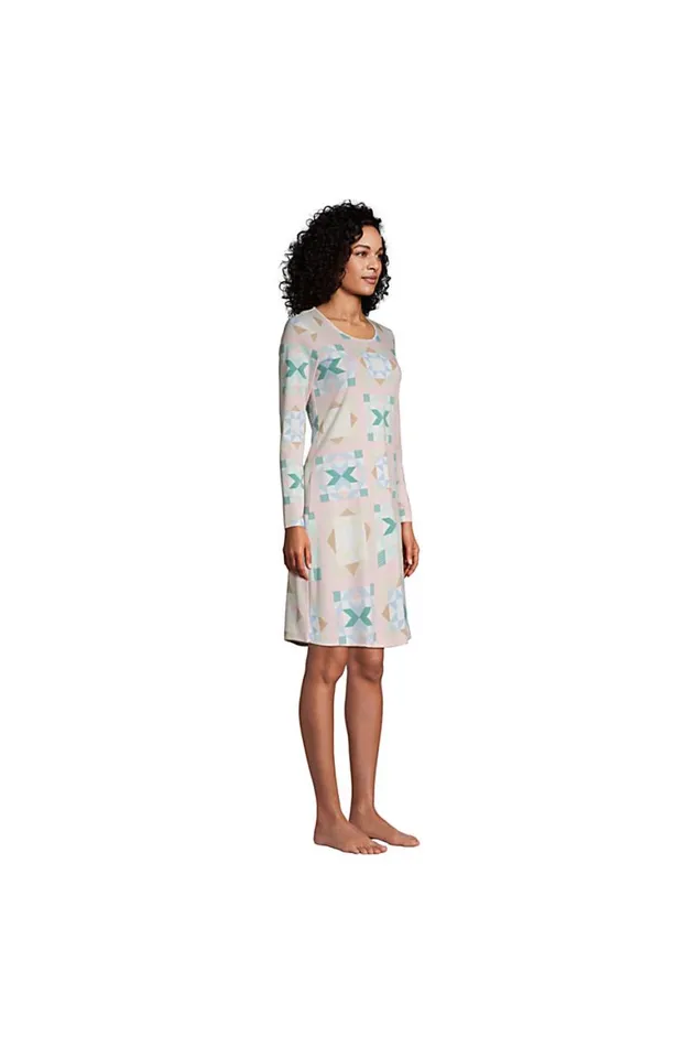 Lands039 End Pajamas and Robes Women Supima Cotton Long Sleeve Knee Length Nightgown Rose Circle Of Friends Quilt