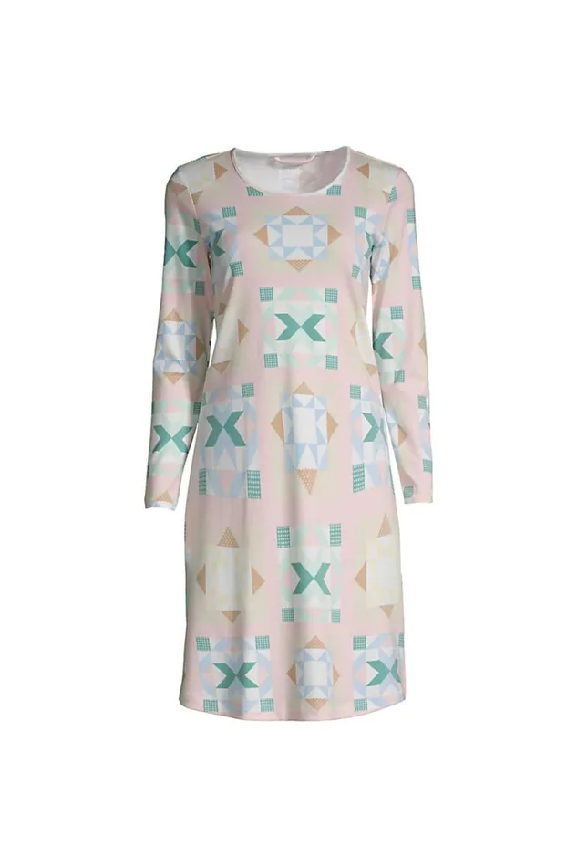 Lands039 End Pajamas and Robes Women Supima Cotton Long Sleeve Knee Length Nightgown Rose Circle Of Friends Quilt