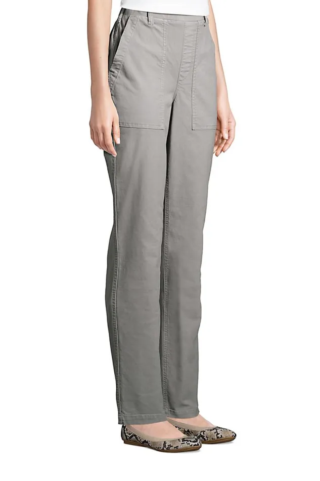 Lands039 End Pants Women High Rise Cotton Canvas Straight Leg Elastic Waist Pull On Utility Pants Dark Cameo Gray Lands039 End Pants Women High Rise Cotton Canvas Straight Leg Elastic Waist Pull On Utility Pants Dark Cameo Gray