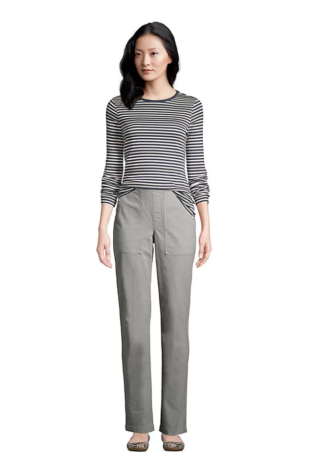 Lands039 End Pants Women High Rise Cotton Canvas Straight Leg Elastic Waist Pull On Utility Pants Dark Cameo Gray Lands039 End Pants Women High Rise Cotton Canvas Straight Leg Elastic Waist Pull On Utility Pants Dark Cameo Gray