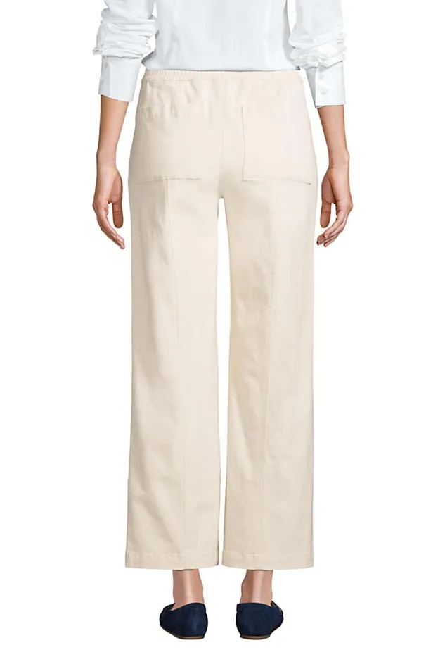 Lands039 End Pants Women High Rise Pull On Wide Leg Chino Ankle Pants Forest Moss