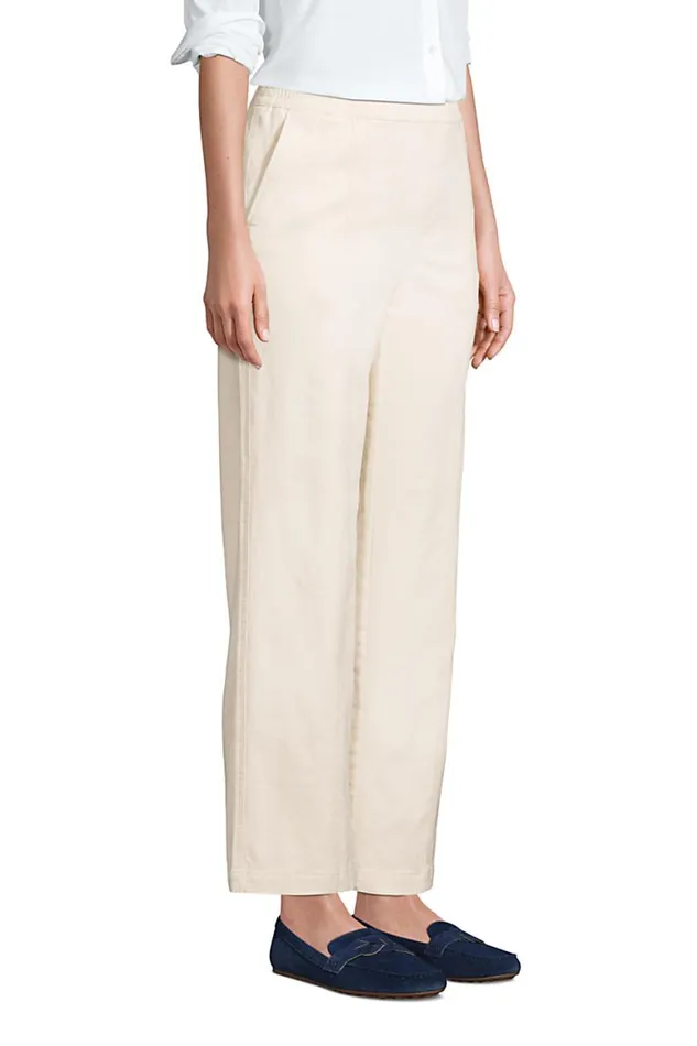 Lands039 End Pants Women High Rise Pull On Wide Leg Chino Ankle Pants Forest Moss