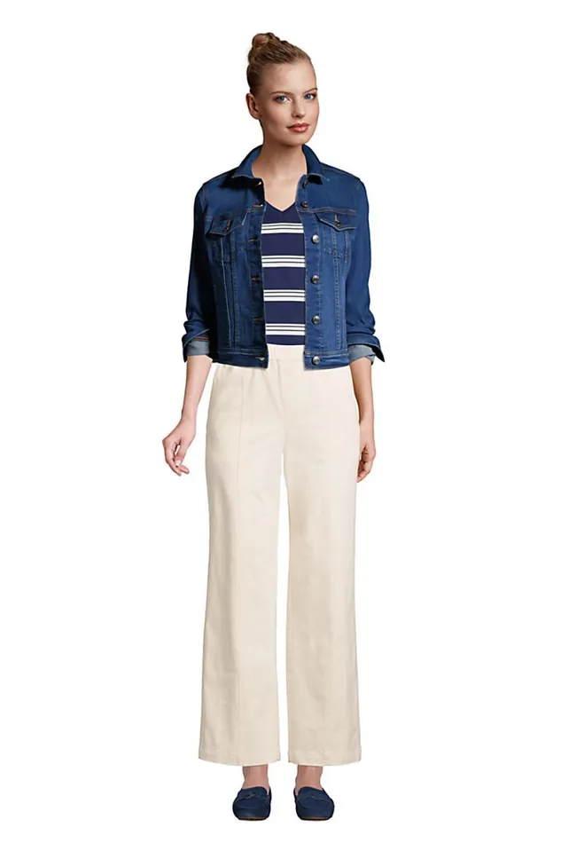 Lands039 End Pants Women High Rise Pull On Wide Leg Chino Ankle Pants Forest Moss