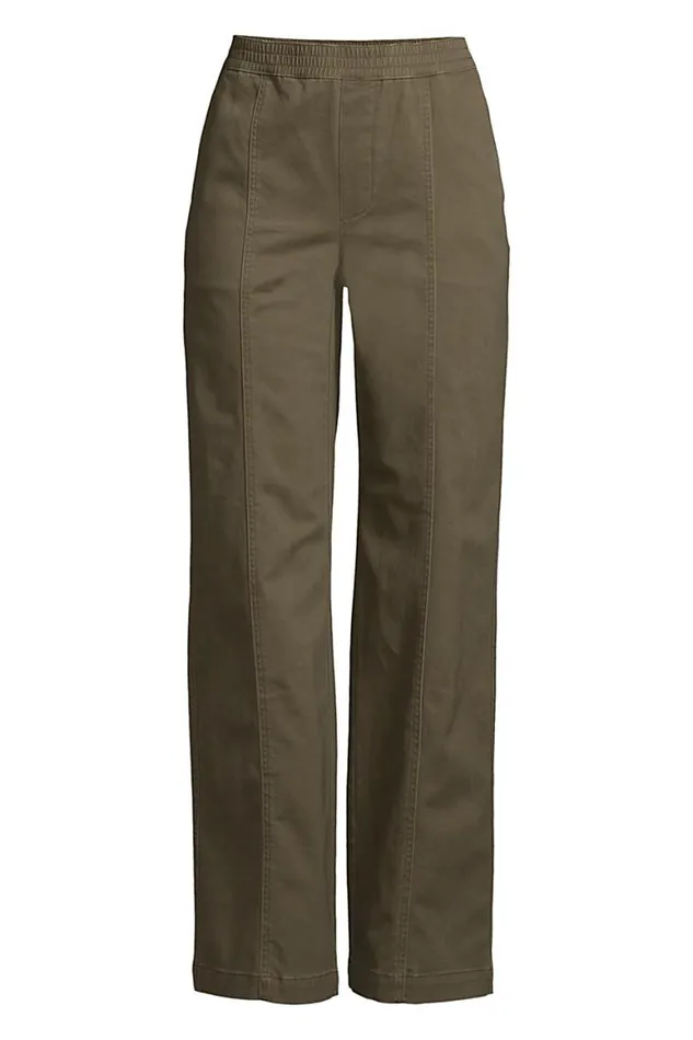 Lands039 End Pants Women High Rise Pull On Wide Leg Chino Ankle Pants Forest Moss