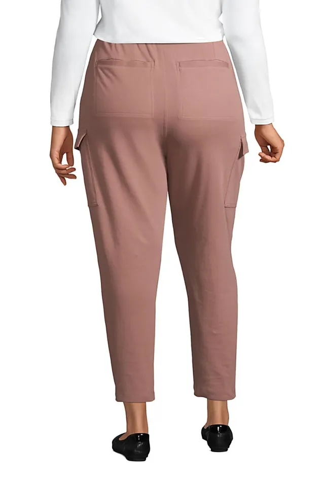 Lands039 End Pants Women Plus Size Sport Knit High Rise Cargo Ankle Pants Mauve Quartz