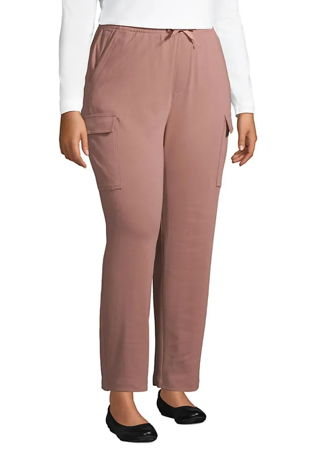 Lands039 End Pants Women Plus Size Sport Knit High Rise Cargo Ankle Pants Mauve Quartz