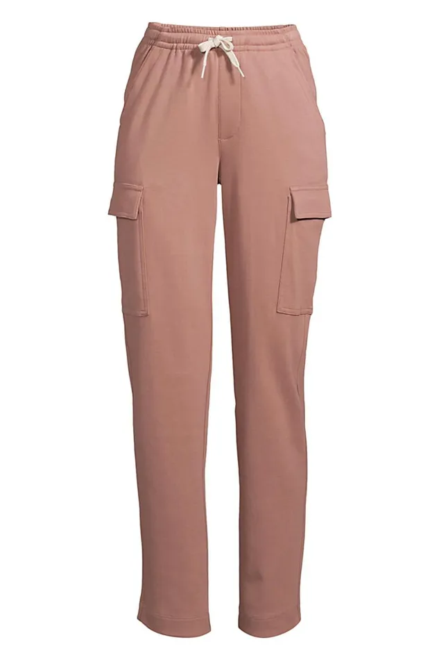 Lands039 End Pants Women Plus Size Sport Knit High Rise Cargo Ankle Pants Mauve Quartz