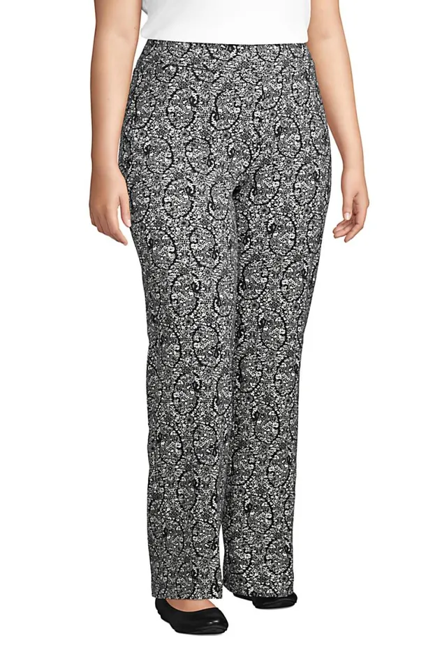 Lands039 End Pants Women Plus Size Starfish Mid Rise Straight Leg Elastic Waist Pull On Pants Black