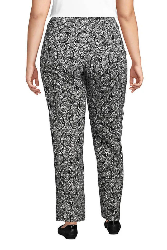 Lands039 End Pants Women Plus Size Starfish Mid Rise Straight Leg Elastic Waist Pull On Pants Black