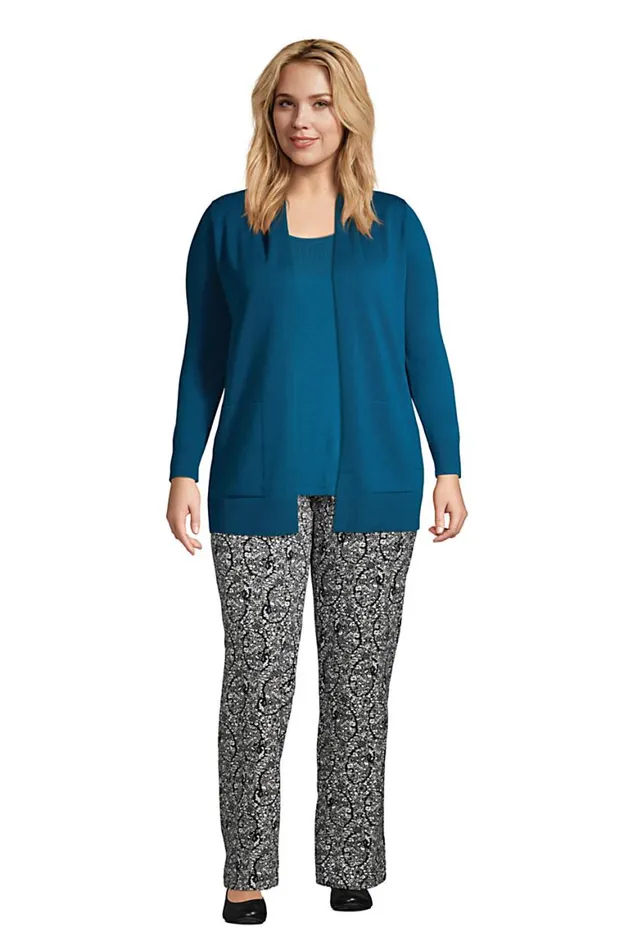 Lands039 End Pants Women Plus Size Starfish Mid Rise Straight Leg Elastic Waist Pull On Pants Black
