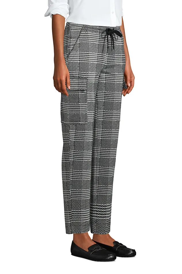 Lands039 End Pants Women Sport Knit High Rise Cargo Ankle Pants 8211 Jacquard Black Glen Plaid