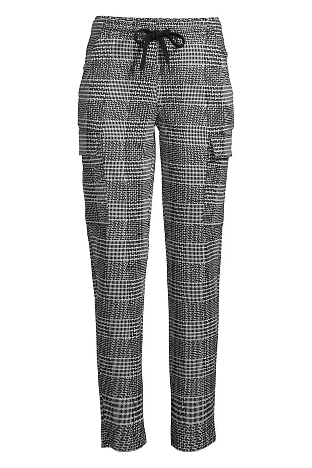 Lands039 End Pants Women Sport Knit High Rise Cargo Ankle Pants 8211 Jacquard Black Glen Plaid