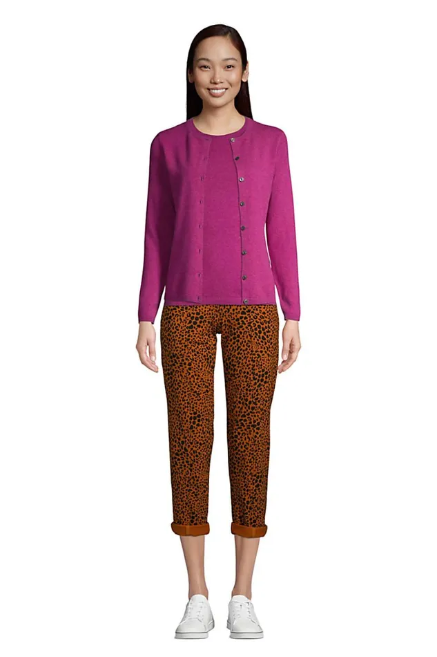 Lands039 End Pants Women Starfish Mid Rise Elastic Waist Pull On Utility Ankle Pants Burnt Caramel Leopard Print