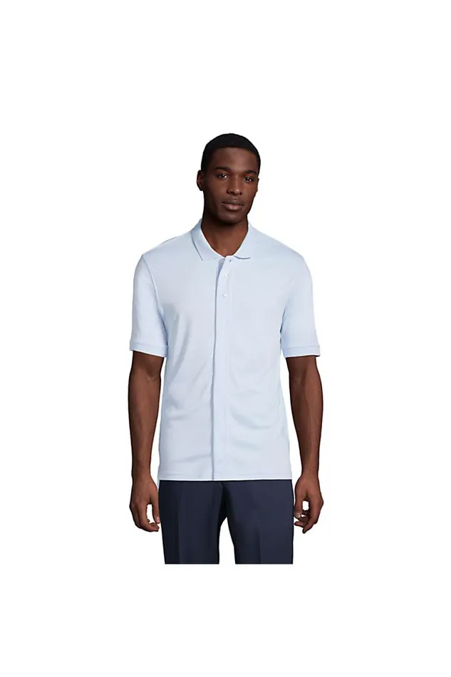 Lands039 End Polo Shirts Men Adaptive Short Sleeve Interlock Polo Shirt Blue