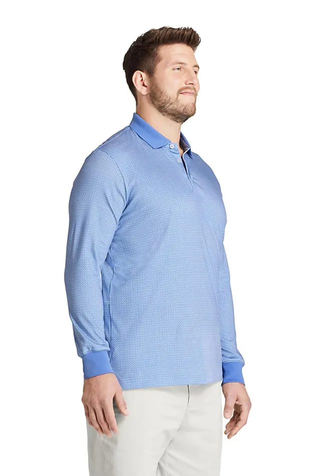 Lands039 End Polo Shirts Men Big And Tall Long Sleeve Pattern Super Soft Supima Polo Shirt Cloudy Blue Plaid