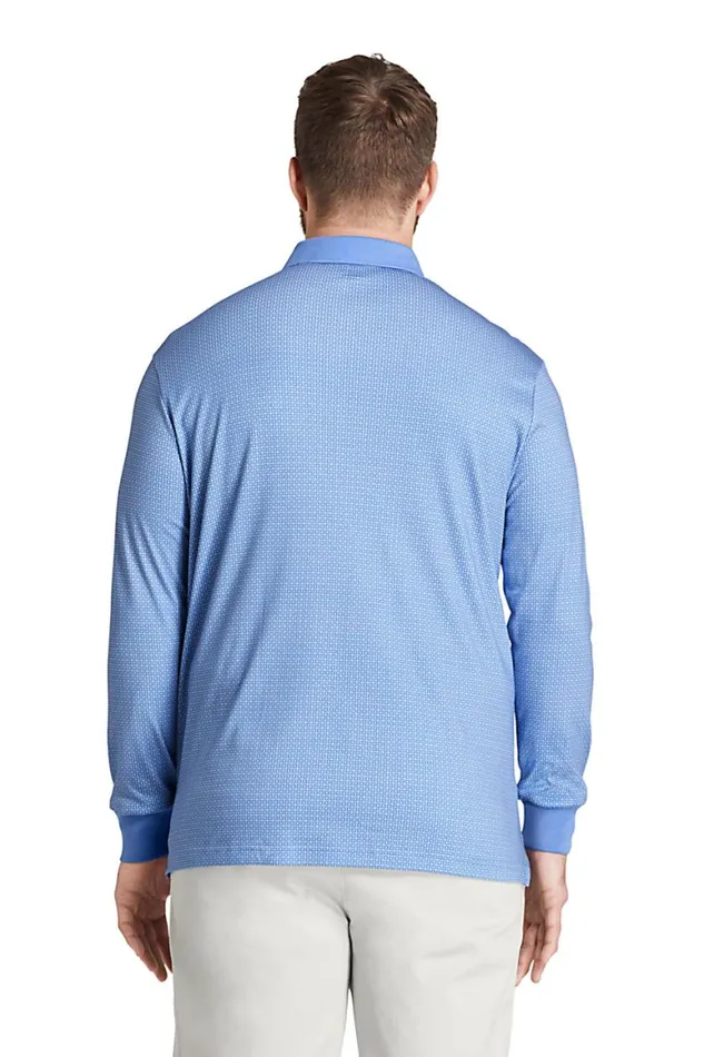 Lands039 End Polo Shirts Men Big And Tall Long Sleeve Pattern Super Soft Supima Polo Shirt Cloudy Blue Plaid