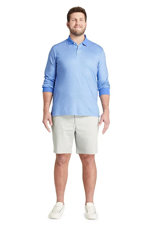 Lands039 End Polo Shirts Men Big And Tall Long Sleeve Pattern Super Soft Supima Polo Shirt Cloudy Blue Plaid