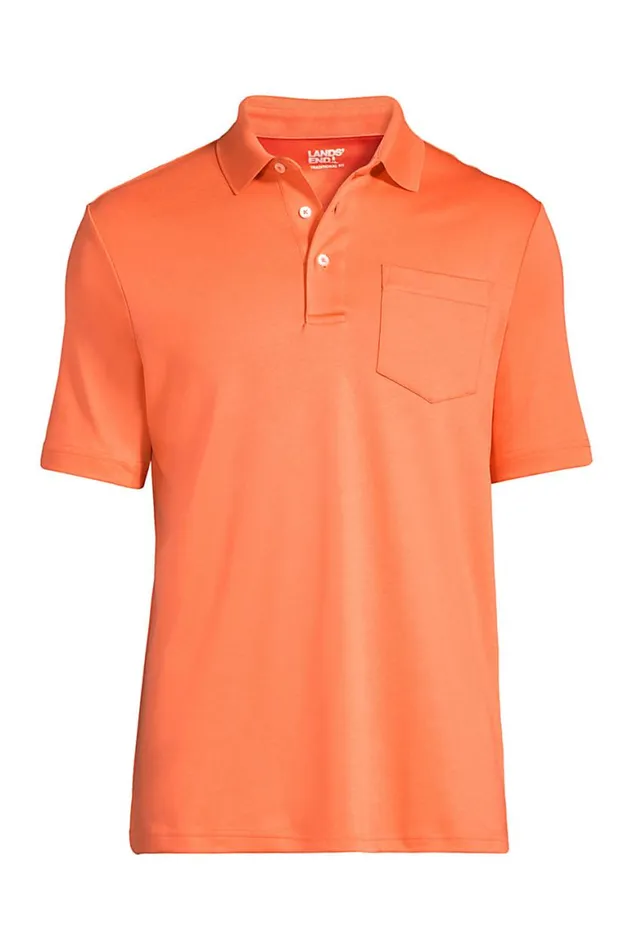 Lands039 End Polo Shirts Men Big And Tall Short Sleeve Super Soft Supima Polo Shirt With Pocket Papaya Orange
