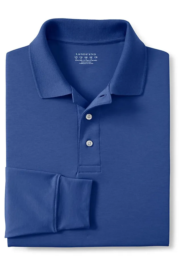 Lands039 End Polo Shirts Men Long Sleeve Performance Pima Polo Shirt Dark Cobalt Blue Lands039 End Polo Shirts Men Long Sleeve Performance Pima Polo Shirt Dark Cobalt Blue