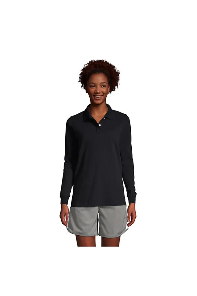 Lands039 End Polo Shirts Women Long Sleeve Mesh Polo Shirt Black