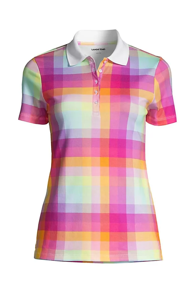 Lands039 End Polo Shirts Women Plus Size Supima Cotton Short Sleeve Polo Shirt Fresh Lavender Rainbow Plaid