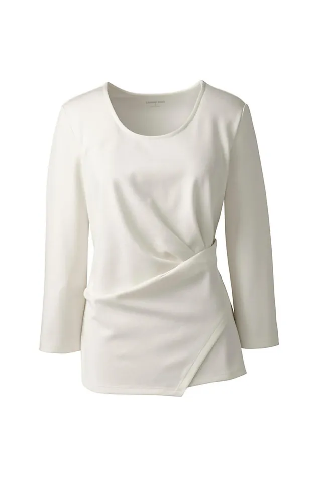 Lands039 End Shirts and Blouses Women 34 Sleeve Wrapped Waist Top Ivory