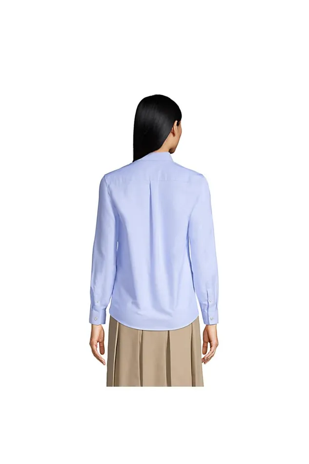 Lands039 End Shirts and Blouses Women Adaptive Long Sleeve Oxford Dress Shirt Blue