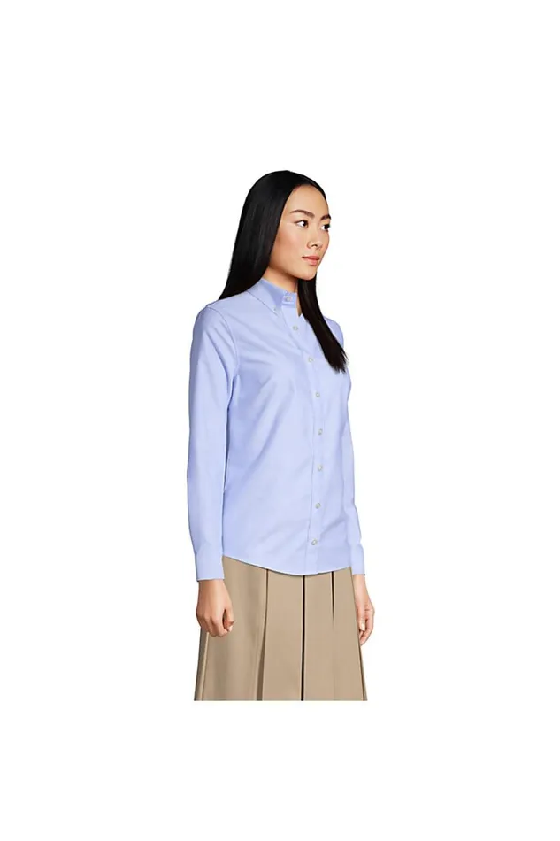 Lands039 End Shirts and Blouses Women Adaptive Long Sleeve Oxford Dress Shirt Blue