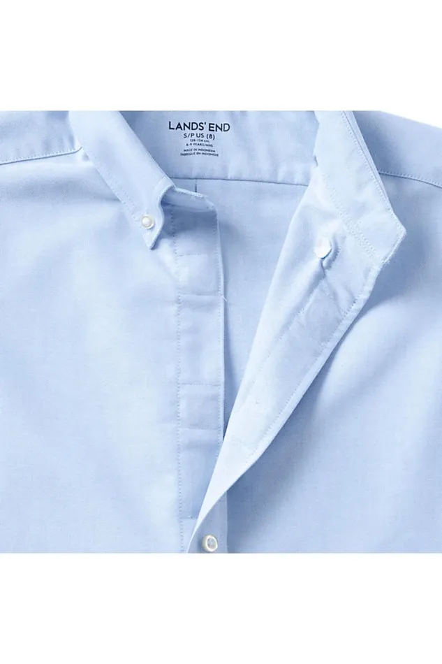 Lands039 End Shirts and Blouses Women Adaptive Long Sleeve Oxford Dress Shirt Blue
