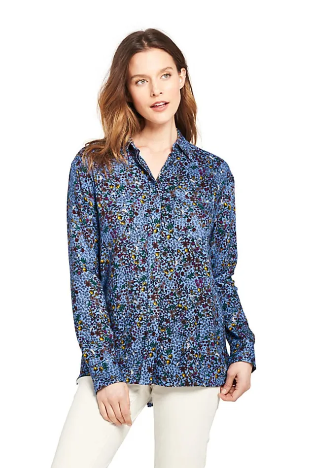 Lands039 End Shirts and Blouses Women Brushed Rayon Collared Shirt Soft French Blue Tossed Floral Lands039 End Shirts and Blouses Women Brushed Rayon Collared Shirt Soft French Blue Tossed Floral