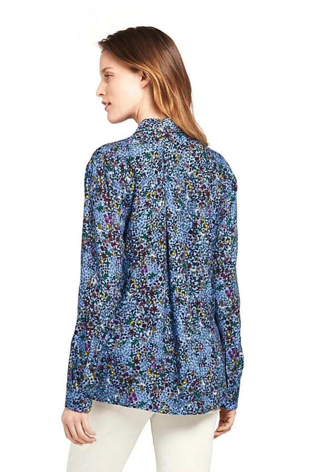 Lands039 End Shirts and Blouses Women Brushed Rayon Collared Shirt Soft French Blue Tossed Floral