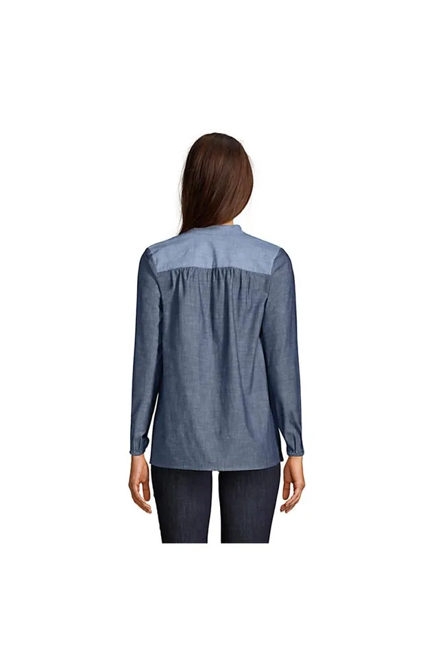 Lands039 End Shirts and Blouses Women Chambray Mix Peasant Top Dark Indigo Chambray Lands039 End Shirts and Blouses Women Chambray Mix Peasant Top Dark Indigo Chambray