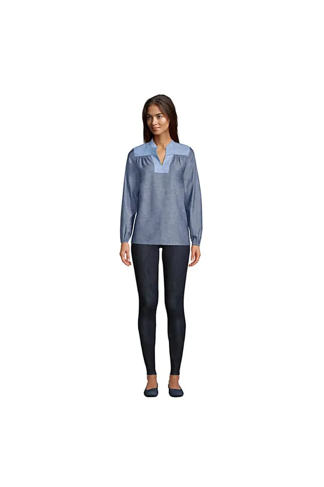 Lands039 End Shirts and Blouses Women Chambray Mix Peasant Top Dark Indigo Chambray Lands039 End Shirts and Blouses Women Chambray Mix Peasant Top Dark Indigo Chambray