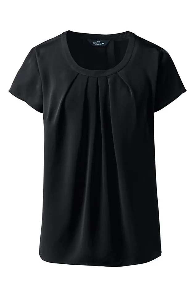 Lands039 End Shirts and Blouses Women Petite Short Sleeve Pleated Scoop Soft Blouse Black Lands039 End Shirts and Blouses Women Petite Short Sleeve Pleated Scoop Soft Blouse Black