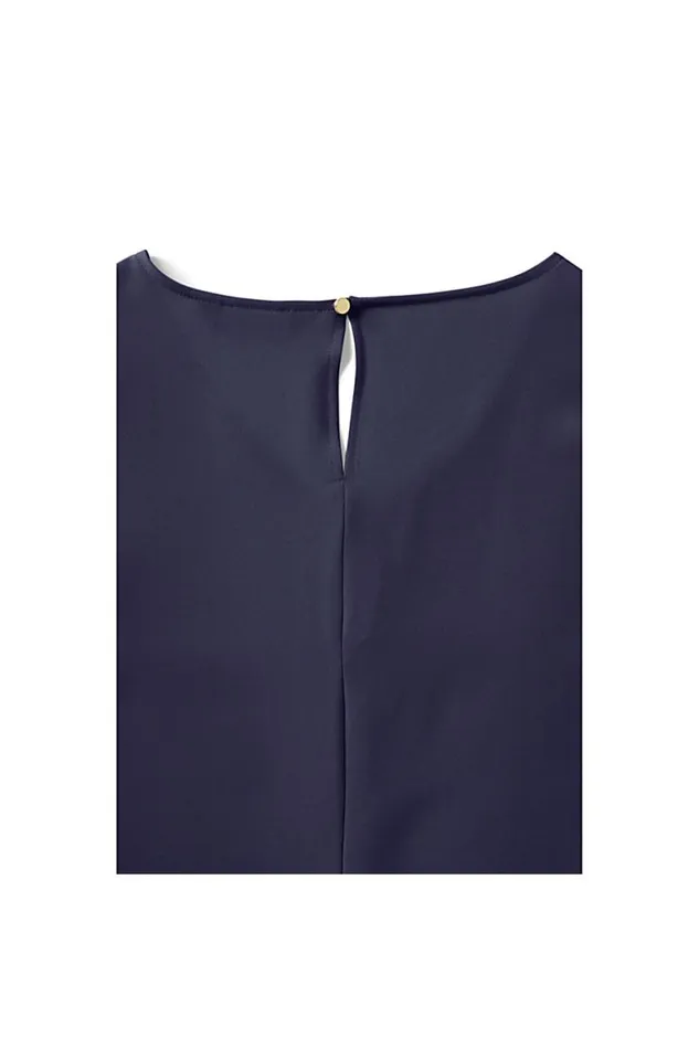 Lands039 End Shirts and Blouses Women Petite Vneck Flare Sleeve Crepe Blouse True Navy