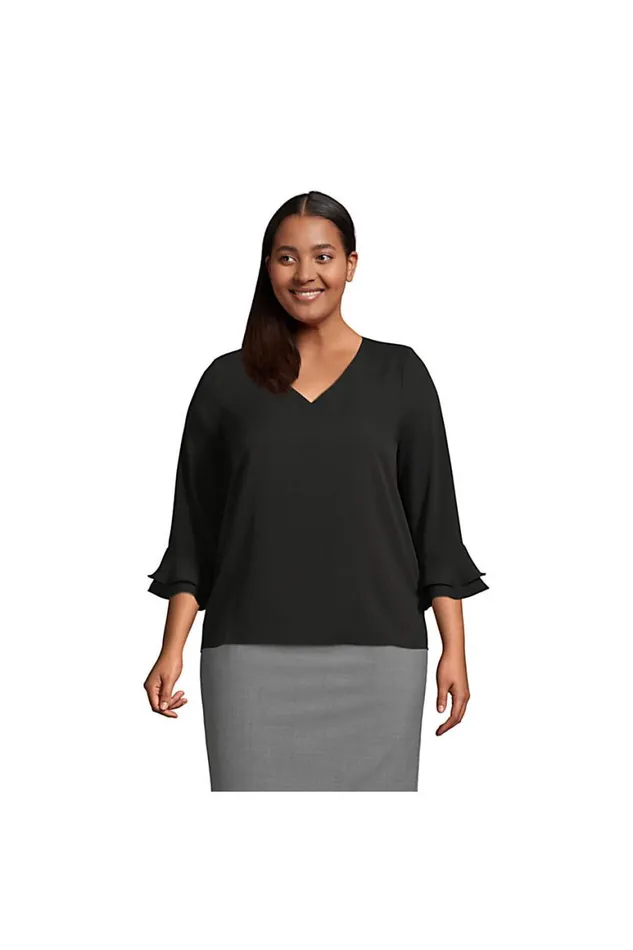 Lands039 End Shirts and Blouses Women Plus Size 34 Flutter Sleeve Crepe Blouse Black Lands039 End Shirts and Blouses Women Plus Size 34 Flutter Sleeve Crepe Blouse Black