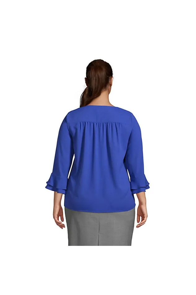 Lands039 End Shirts and Blouses Women Plus Size 34 Flutter Sleeve Crepe Blouse Black Lands039 End Shirts and Blouses Women Plus Size 34 Flutter Sleeve Crepe Blouse Black