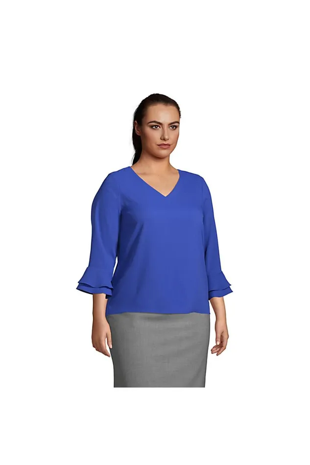 Lands039 End Shirts and Blouses Women Plus Size 34 Flutter Sleeve Crepe Blouse Black Lands039 End Shirts and Blouses Women Plus Size 34 Flutter Sleeve Crepe Blouse Black
