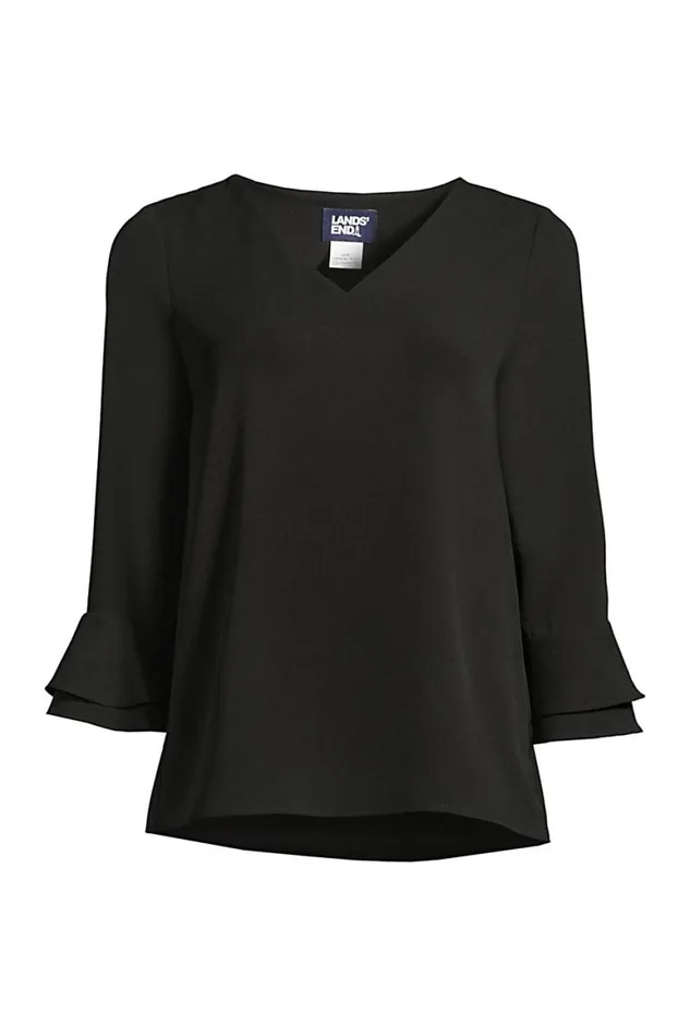 Lands039 End Shirts and Blouses Women Plus Size 34 Flutter Sleeve Crepe Blouse Black Lands039 End Shirts and Blouses Women Plus Size 34 Flutter Sleeve Crepe Blouse Black