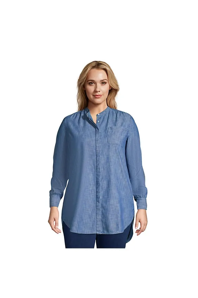 Lands039 End Shirts and Blouses Women Plus Size Chambray Aline Long Sleeve Tunic Top Medium Dark Indigo Chambray Lands039 End Shirts and Blouses Women Plus Size Chambray Aline Long Sleeve Tunic Top Medium Dark Indigo Chambray